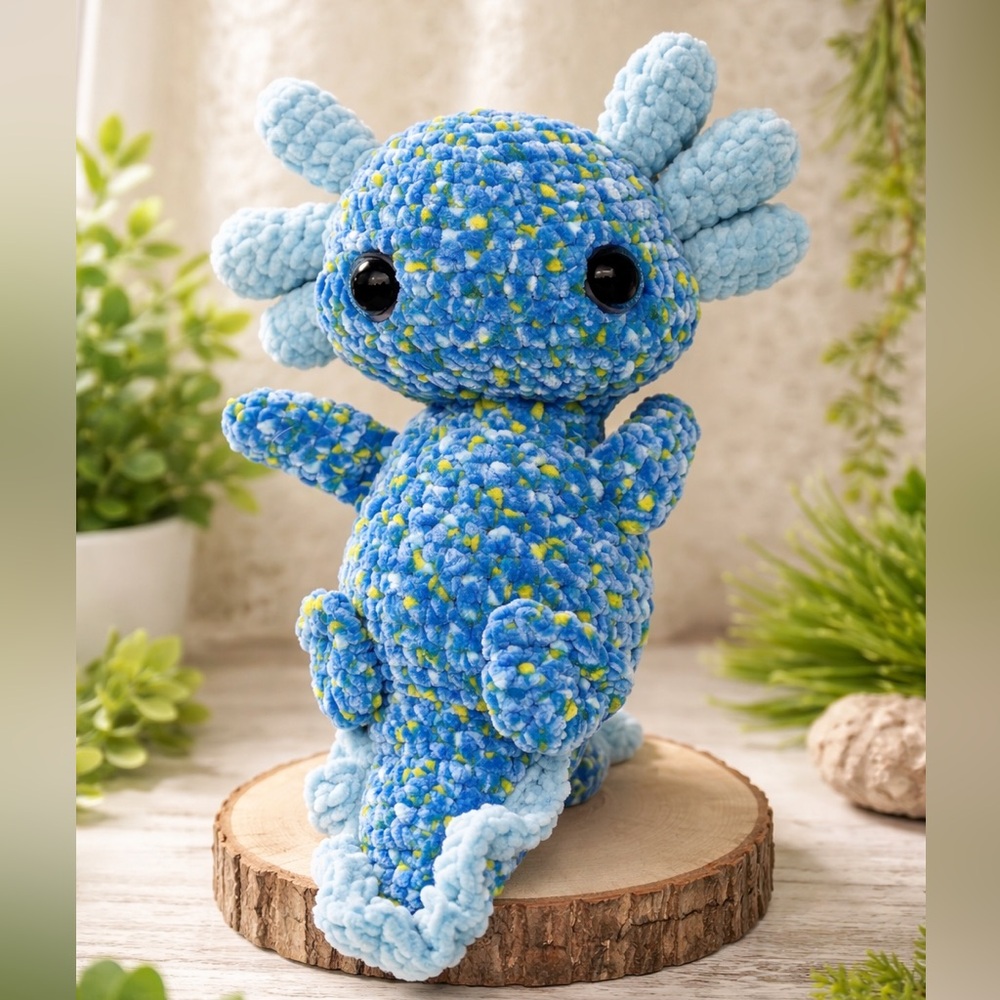 Handmade Crochet Amigurumi Blue Axolotl 15 Inch Plush Colorful Vibrant Adorable